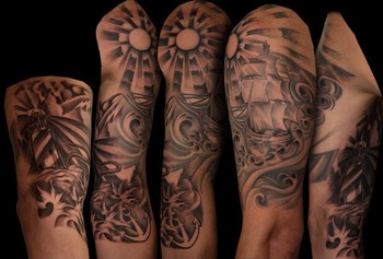Looking for unique  Tattoos? Water scene; ship, lighthouse anchor
